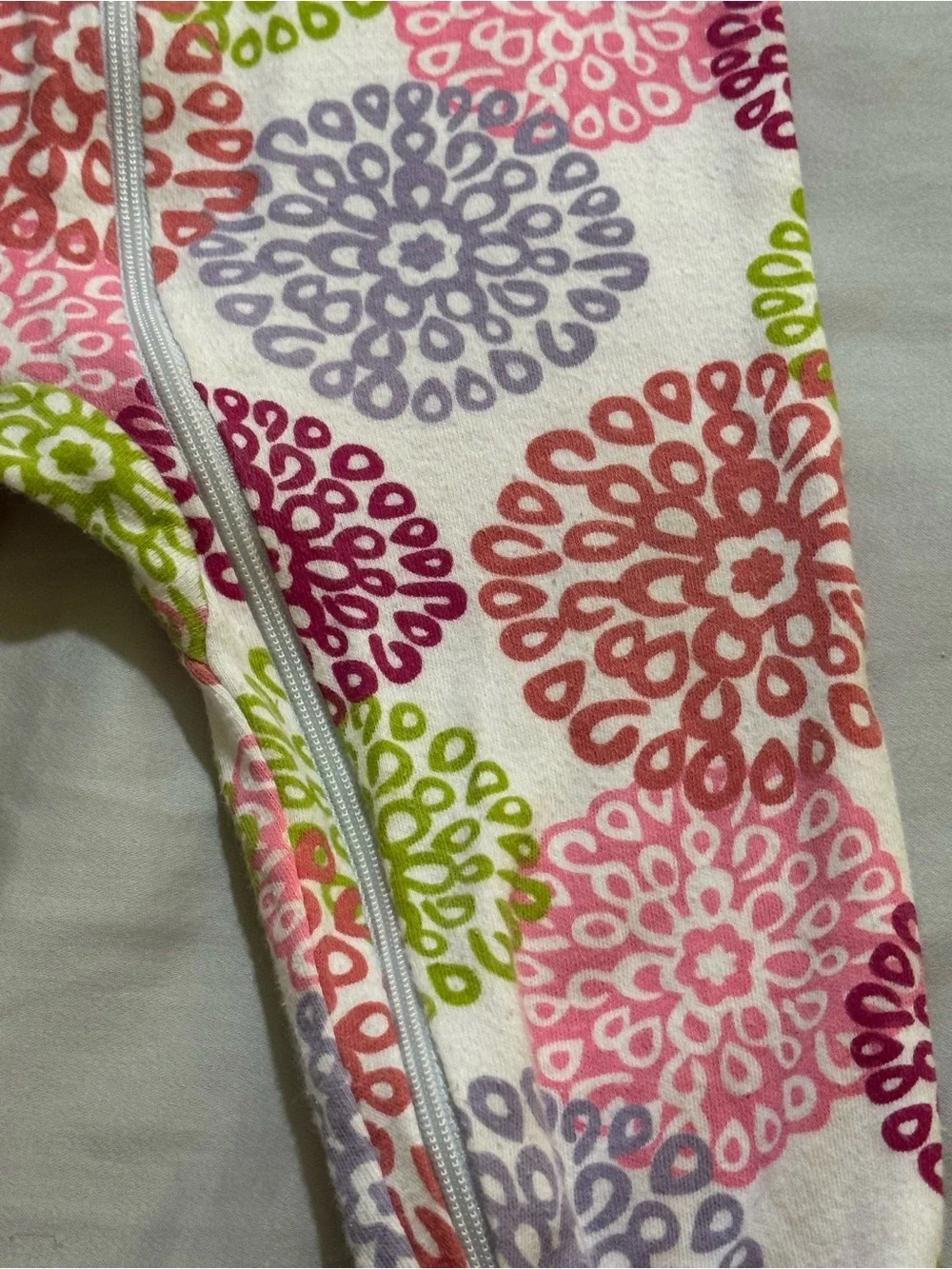 Faded Glory Floral Burst Footed Zip Sleeper Pajama Pink Green 6-9M